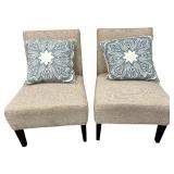 Armless Accent Chair (2) with Rubber Wood Legs and Throw Pillows (3)