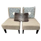 Armless Accent Chair (2) with Rubber Wood Legs and Throw Pillows (3)