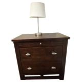 Nightstand-2-Drawers With Pull-Out Shelf and Lamp