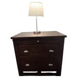 Nightstand-2-Drawers With Pull-Out Shelf and Lamp