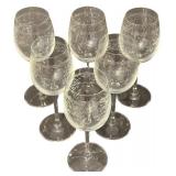 Lucca Etched Glass Crystal Stemmed Wine Glasses - Small - Qty 6 | 8.25" tall, 2.5"D