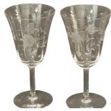 Vintage Etched Floral Wine Glasses - Medium - Qty 2 | 6 5/8" tall, 3.5"D