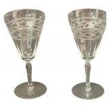 Vintage Fostoria "Washington/Eileen" Etched Crystal Water Goblets - Tall - Qty 2 | 7.5" tall, 3.5"D