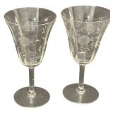 Vintage Ransgil Ransom Rose pattern Water Goblets - Medium/Wide Mouth- Qty 2 | 6 3/4" tall, 3.75"D