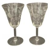 Vintage Ransgil Ransom Rose pattern Water Goblets - Medium/Wide Mouth- Qty 2 | 6 3/4" tall, 3.75"D