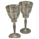 Vintage Etched Floral Wine Glasses - Medium/Thin - Qty 2 | 7.75" tall, 3.5"D