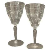 Vintage Etched Floral Wine Glasses - Medium/Thin - Qty 2 | 7.75" tall, 3.5"D