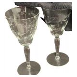 Vintage Etched Floral Wine Glasses - Medium/Thin - Qty 2 | 7.75" tall, 3.5"D