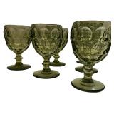 Green Thumbprint Water Glasses- Qty 6 | 5 5/8" tall, 3 1/8"D | TRAY A