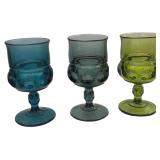 Mixed Water Goblets, Teal/Grey/Green - Qty 3 - 5 5/8"T, 2 7/8"D | Tray B