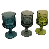 Mixed Water Goblets, Teal/Grey/Green - Qty 3 - 5 5/8"T, 2 7/8"D | Tray B