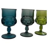Mixed Water Goblets, Teal/Grey/Green - Qty 3 - 5 5/8"T, 2 7/8"D | Tray B