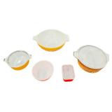 Vintage Pyrex Butterfly Gold and Other Patterned Casserole Dishes and Mixing Bowls - Qty 5 (3 with Lids)