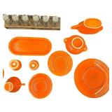 Vintage Mixed FIESTA Dishware Bundle - Qty 16 Pcs | Orange with Spice Rack