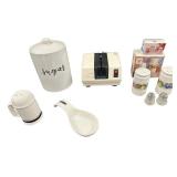 Vintage Kitchen Home Decor Salt and Pepper Shakers Sugar Ceramic Canister Knife Bundle