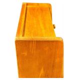 Vintage Wooden Bread Box featuring a Wheat Carving on the Front with Three Square Glass Canisters | Fire-King Golden Wheat Pattern Milk Glass Baking Dish Bundle