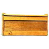 Vintage Wooden Bread Box featuring a Wheat Carving on the Front with Three Square Glass Canisters | Fire-King Golden Wheat Pattern Milk Glass Baking Dish Bundle