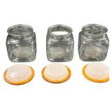 Vintage Wooden Bread Box featuring a Wheat Carving on the Front with Three Square Glass Canisters | Fire-King Golden Wheat Pattern Milk Glass Baking Dish Bundle