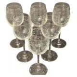 Lucca Etched Glass Crystal Stemmed Wine Glasses - Small - Qty 6 | 8.25" tall, 2.5"D