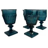 Mount Vernon Blue Water Goblets- Qty 5 | 5 1/2" Tall, 3 1/2" D | TRAY C