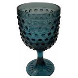 Teal Blue Hobnail Glass Goblets RARE- Qty 2 | 6 1/2" Tall, 3 3/8" D | TRAY D