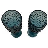 Teal Blue Hobnail Glass Goblets RARE- Qty 2 | 6 1/2" Tall, 3 3/8" D | TRAY D