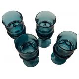 Teal Blue Kings Crown Thumbprint Water Goblets - Qty 4  " Tall, " D  TRAY F