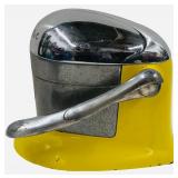JUICER: Vintage Rival Juice-O-Mat Manual Citrus Juicer featuring a Chrome Top and a Yellow Base