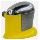 JUICER: Vintage Rival Juice-O-Mat Manual Citrus Juicer featuring a Chrome Top and a Yellow Base