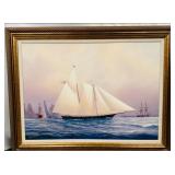Yacht Painting 47 3/8" X 36 3/8" X 2" ***Large Silver Bubble Wrapping Bag***