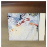 Brushed Stainless Steel Square Mixed Media Wall Sculptures featuring Koi Fish Scenes by Curtis Jere | 13" X 13" X 3/4" | 20" X 20" X 3/4"