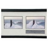 Framed Jean Guichard Triptych Art Print Titled "Phares dans la Tempete-Kereon | 40 1/4" X 15 1/4" X 1 3/8"
