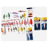 Vintage Fishing Mixed Bundle | MUST SEE PHOTOS :) Lures, Crankbaits, Soft Baits, Bobbers, Cork Lures, Fishing Line, Various Hook packs, Weights, Tackle Boxes and a Tackle Bag for Storage