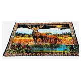 Vintage Velvet Wall Tapestry depicting a Woodland Elk Scene 48 3/8" X 71 3/8"