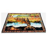 Vintage Velvet Wall Tapestry depicting a Woodland Elk Scene 48 3/8" X 71 3/8"