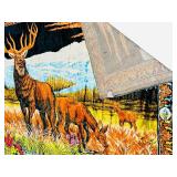 Vintage Velvet Wall Tapestry depicting a Woodland Elk Scene 48 3/8" X 71 3/8"