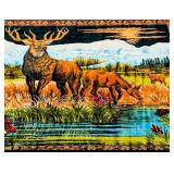 Vintage Velvet Wall Tapestry depicting a Woodland Elk Scene 48 3/8" X 71 3/8"