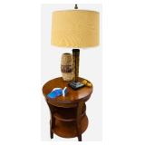 Solid Oak End Table with Yellow Tall Lamp and Home Decor Bundle