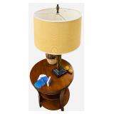 Solid Oak End Table with Yellow Tall Lamp and Home Decor Bundle