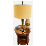 Solid Oak End Table with Yellow Tall Lamp and Home Decor Bundle