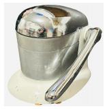 JUICER: Vintage Rival Juice-O-Mat Manual Juicer 1940s-1950s featuring a White Enamel Base and a Chrome Tilt-Top (A)