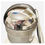 JUICER: Vintage Rival Juice-O-Mat Manual Juicer 1940s-1950s featuring a White Enamel Base and a Chrome Tilt-Top (A)