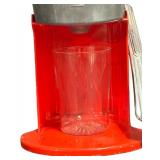 JUICER: Vintage Rival Juice-O-Mat Manual Citrus Juicer featuring a Red Base and Chrome Top (G)