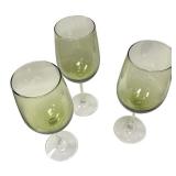 Pier 1 Pantiago Olive Green Avocado Crystal Wine Glasses with Clear Stems- Qty 3 (Crate A)