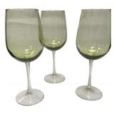 Pier 1 Pantiago Olive Green Avocado Crystal Wine Glasses with Clear Stems- Qty 3 (Crate A)