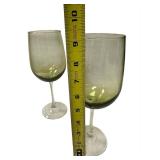 Pier 1 Pantiago Olive Green Avocado Crystal Wine Glasses with Clear Stems- Qty 3 (Crate A)