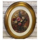 Oval Framed Floral Picture