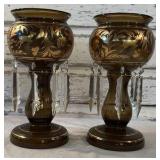 Antique Bohemian Smoky Glass Mantel Lusters