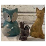 Ceramic Fox, Wood Fox and Sloth Figurines