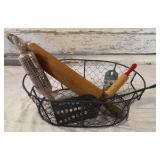 Metal Basket with Rolling Pins, Vintage Spatula, Rival Bottle Opener